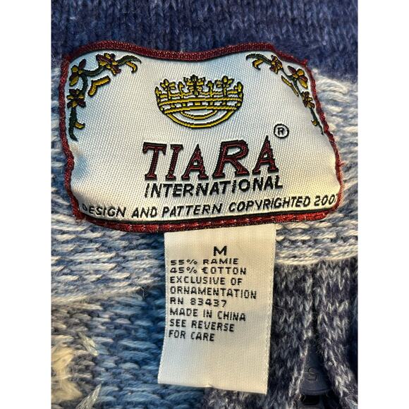 Tiara Int Cardigan Sweater Medium Blue Beaded Snowflakes Christmas Winter - Picture 5 of 5
